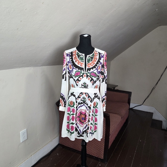 ba&sh Floral Boho Dress Size S Viscose Long Sleeve White Printed Mini - Picture 3 of 16